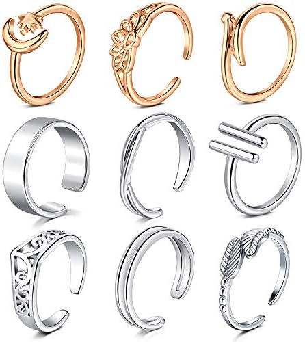 Rajnard Toe Ring Knuckle Ring Surgical Steel Adjustable Band Ring Flower Finger Joint Rings for Women Girls Silver/Rosegold 2Pcs Set
