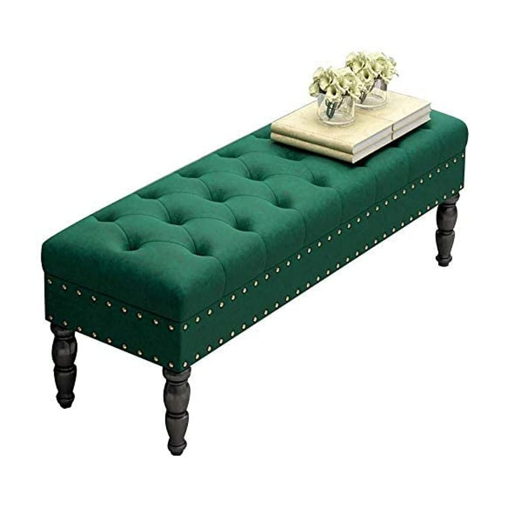 HOMECREST Mid-Century Upholstered Ottoman/Bench Bed End Stool Sofa Stool?Solid Wood Frame, Square Modern | Contemporary Design for livingroom Bedroom Office (Green)-picture-13