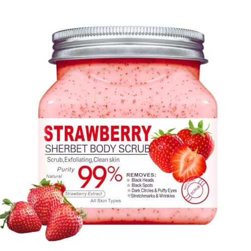 Nielies Strawberry Body Scrubs 18 Oz- Exfoliating Body Scrub with Dead Sea Salt Argan Oil and Vitamic C-Sugar Scrub for Body Body Scrub Sugar Face-Body Scrubs for Women (Strawberry)