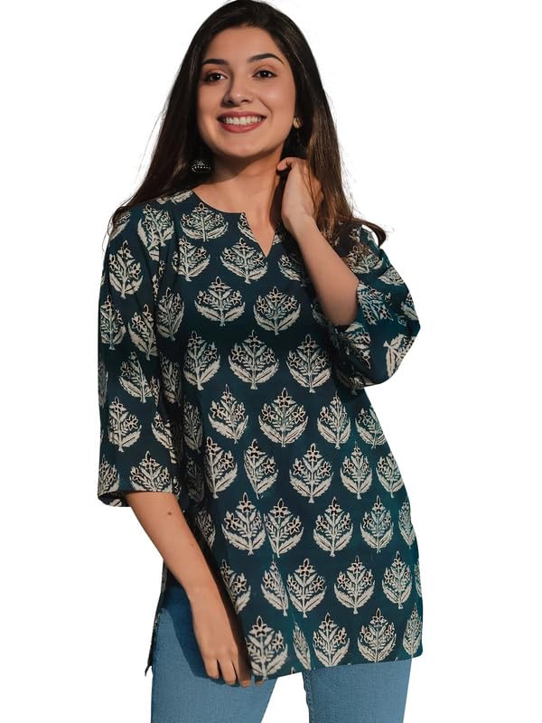 Image of Dream Beauty Fashion Women's Printed Tunic Top /Short Kurti with Long Sleeve V-Neck -23 inch Inches (Tunic-Top)