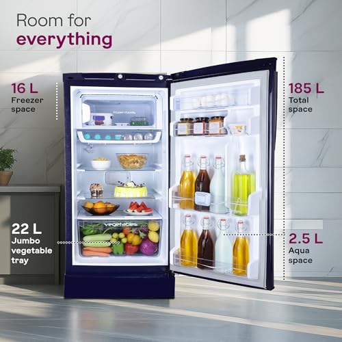 Image of Godrej 185 L 5 Star 5 Years Comprehensive Turbo Cooling Technology Toughened Glass Shelves Large Shelve Space Single Door Refrigerator (2026 Model, RD 195EN TAI MN BL, Marine Blue)