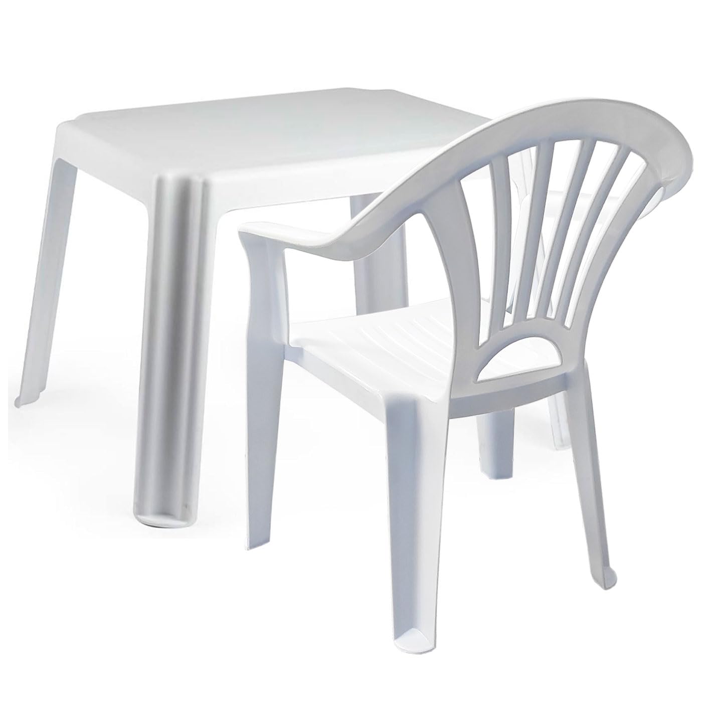 Acan Tradineur - Set de Mesa y Silla Infantil de plástico, Modelo Tipi, Estructura sólida, niños, Interior y Exterior, salón, jardín, Fabricado en España (Blanco)