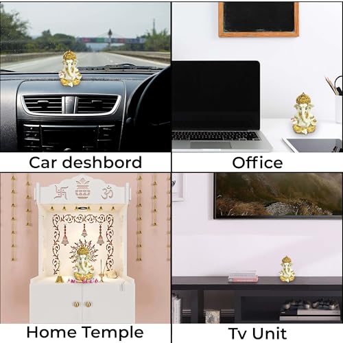 Image of 3.5 Inch Ganesha Idol Car Dashboard Idol Ganesha Murti Ganpati Idol for Home Decor Lord Ganesh Statue Gift for Office Desk Puja Room Figurine Decoration (Off White)
