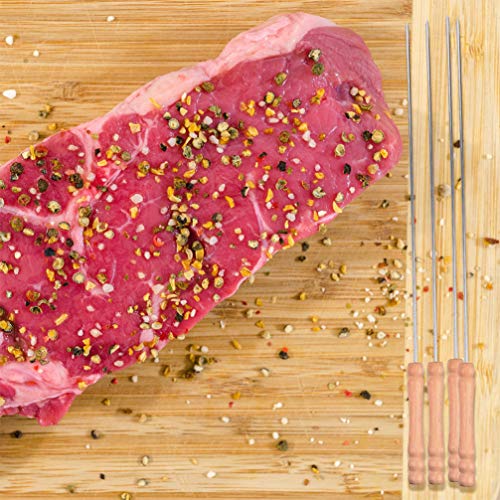 Conjunto de 24 peças de espetos de churrasco em aço inoxidável com cabo de madeira, espetos de metal