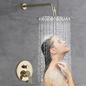 Gabrylly shower system polished gold rain shower head system for bathroom with high pressure 10 rain shower head and 5 setting handheld shower head set  urban country home decor
