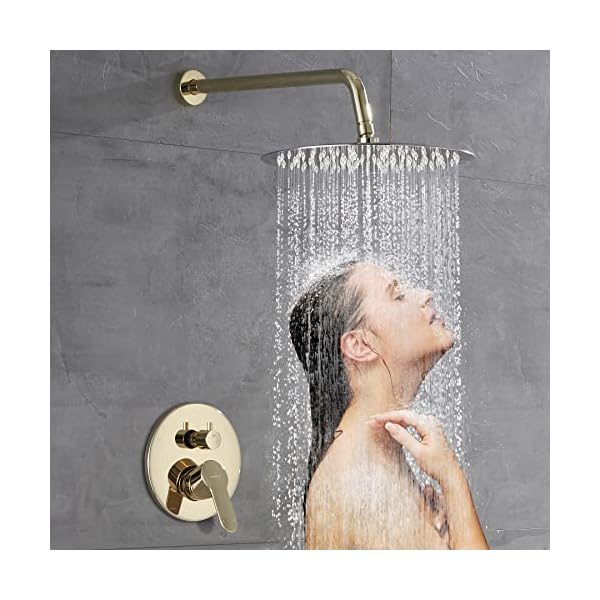 Gabrylly shower system polished gold rain shower head system for bathroom with high pressure 10 rain shower head and 5 setting handheld shower head set  urban country home decor