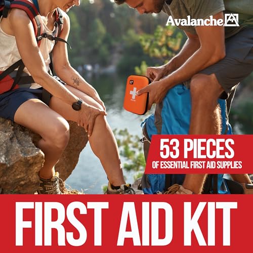 Image of Avalanche 53 Pieces First Aid Kit, Compact Emergency Supplies Kit for Home, School, Car, Travel, Sports or Camping in Hard Shell Foam Case, Portable Mini First Aid Kit, Orange