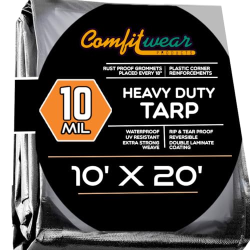 10' x 20' Heavy Duty Silver/Black Waterproof UV Blocking 10 Mil Poly Tarp