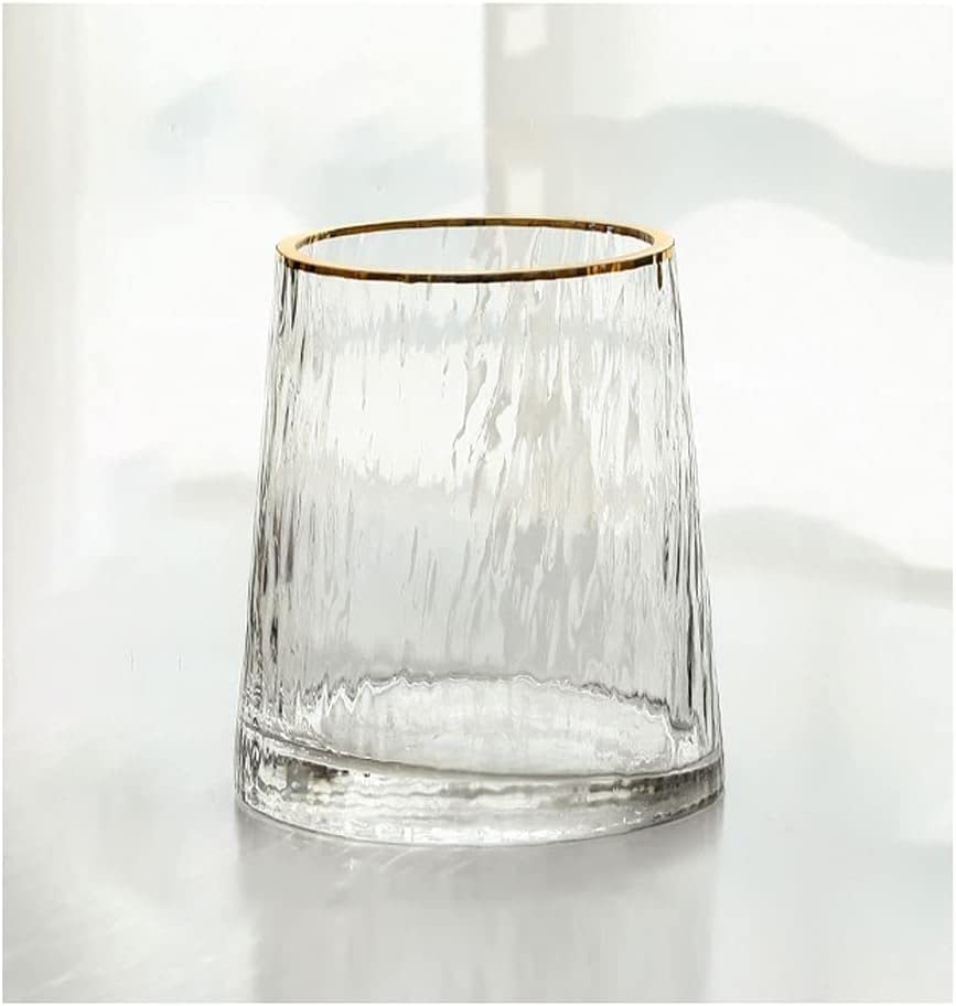 Vase en verre soufflé à la bouche avec rayures dorées élégantes pour salon chic