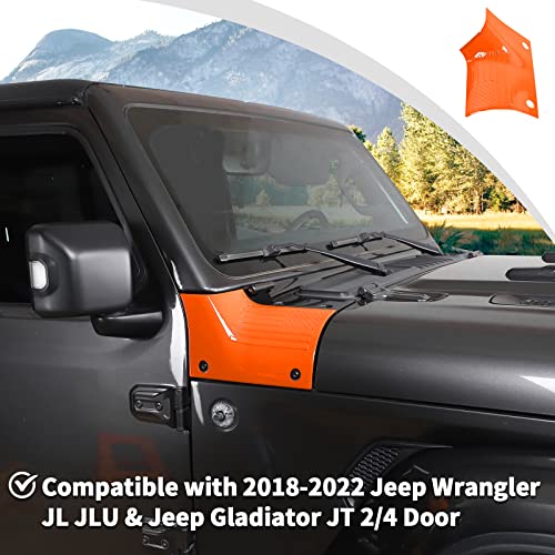 Jwwy For Jeep Jl Cowl Cover Body Armor For 2018-2022 Jeep Wrangler Jl Jlu & Jeep Gladiator Jt 2/4 Door, Exterior Accessories Orange 2Pc #TOP2