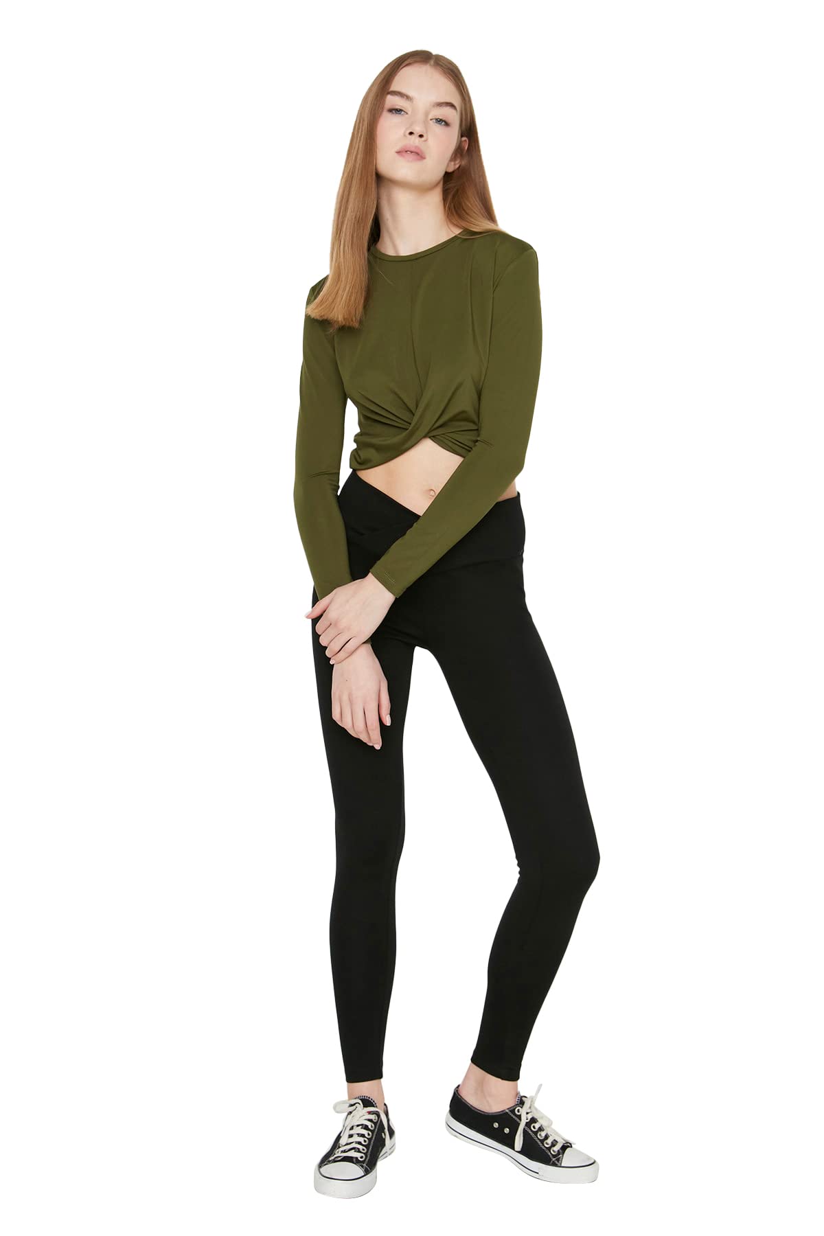 Trendyol FeMan Loungewear Regular fit Basic Crew Neck Knit Blouse Khaki