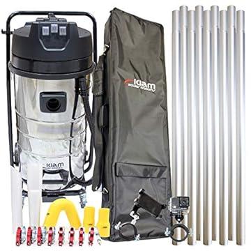 Equip2clean KV100-3 3600W Triple Motor Wet and Dry Industrial Gutter Vacuum Cleaner System, Corded Vacuum Cleaner with 4K WiFi Inspection Camera, Holdall Carry Bag, & Gutter Pole Kit (36ft)
