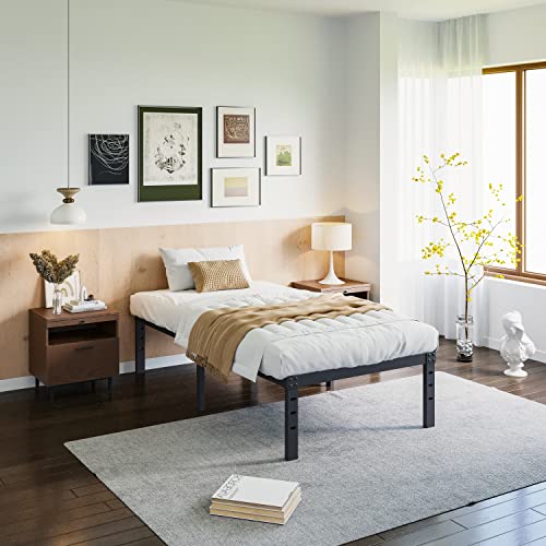 Auroral Zone Twin Bed Frame 14 Inches Tall 3 Inches Wide Wood Slats With Better Support For Foam Mattress No Sagging No Slip, No Box Spring Needed, Noise Free, Easy Assembly-Black #TOP6