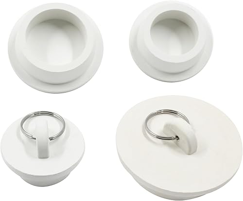 Miniatura 5 de Paquete de 4 tapones de goma para fregadero de bañera, tapones de drenaje de bañera negros con anillo de tracción para cocina, bañera, fregadero de