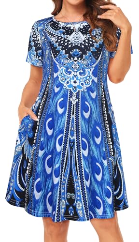 Image of Womens Summer Dresses Beach Casual Loose Tshirt Floral Short Sleeve Flowy Pockets Sundresses 2026