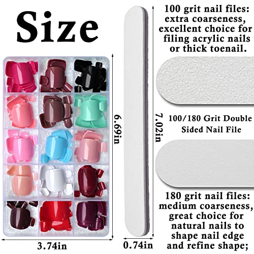 Luckforever 360Pc Short Square Press On Toenails Colored Fake Toe Nail Tips Full Cover False Acrylic Artifical Toenail Women Girs Gel Glossy Presson Toenails Pedicure Decor 15 Colors #TOP3