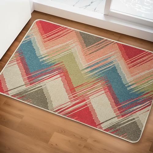 Image of Yellow Weaves 2 Pcs Jute Texture Non-Slip Bathmat, Water Absorbent Floor mat, Rugs, Door Mats for Bathroom, Living Room, Bedroom, Entrance, Outdoor, Kitchen, Office (Zigzag Multi)