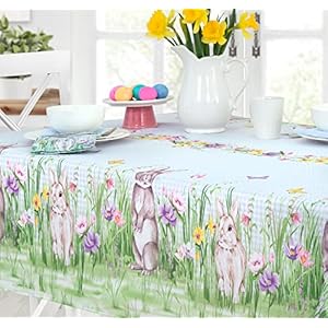 Newbridge Easter Bunny Meadow Fabric Bordered Tablecloth, 60 x 84 inch Rectangle, Blue Gingham Bunny Rabbit Wrinkle and Stain Resistant Checkered Fabric Spring Table Cover Newbridge Easter Bunny Meadow Fabric Bordered Tablecloth 60 x 84 inch Rectangle Blue Gingham Bunny Rabbit Wrinkle and Stain Resistant Checkered Fabric Spring Table Cover