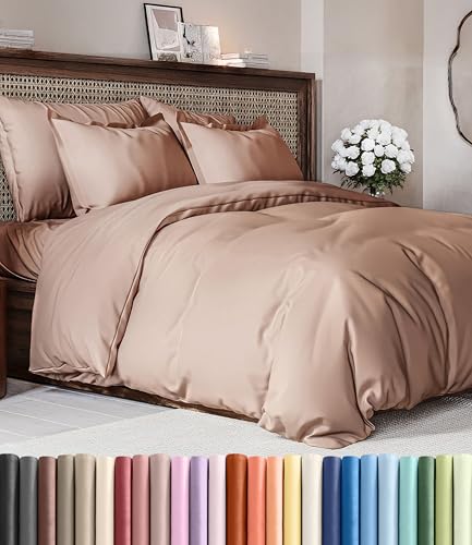 Image of Duvet Cover Full Size Set - Extra Soft Full Duvet Cover 80 inch x 90 inch with 2 Pillow Shams for Women, Men, Kids & Teens - Hotel Luxury, Easy-Care w / Zipper Closures & Ties - Comfy and Breathable (Mauve)