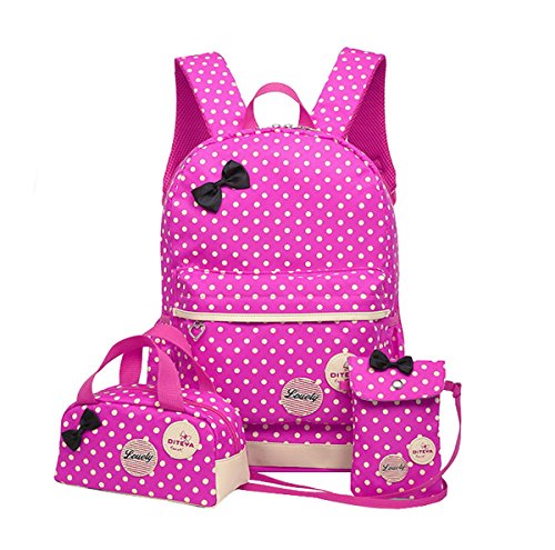 Sac à dos,AHATECH sac scolaire 3 en 1 enfant fille Sac à dos + Sac à Main + Sac d'épaule adolescentes mignon Polka Dot (Rose)