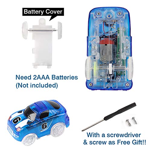 Mini Tudou Magic Tracks Cars 2 Pack Toys Cars Red Green Cartoon Car with 3 LED Lights Glow in Dark for Magic Tracks and Neo Tracks Accessories for Boys and Girls - Thumbnail 3