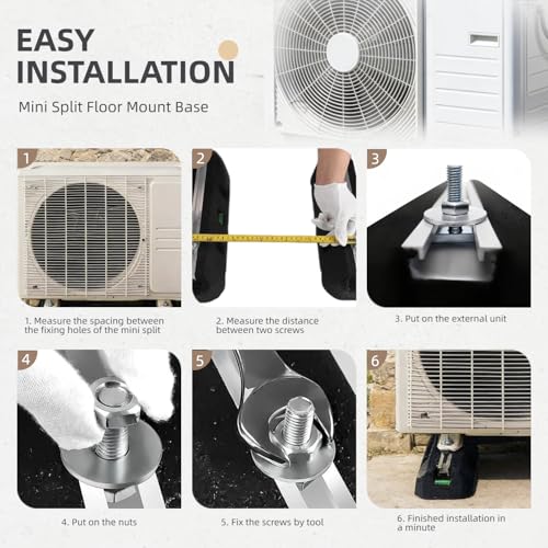 Bodenkonsole für Klimaanlage & Wärmepumpe mit Wasserwaage 450 mm Antivibrationsrahmen 400 kg belastbar UV-beständige Gummi-Dämpfung Schwingungsdämpfer für Außengeräte