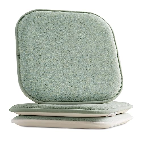 Elegant Comfort 2 Pack Chair Cushion Covers - Skid-Proof Rubber Backing - 16 x 16 Inch - Thick Dining Square Shape Seat Covers - Comfortable Textured Chair Pads with Ties - Thatch Pattern, Sage
