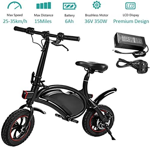 350W Folding Electric Bicycle with 15Mile Range Collapsible Lightweight Aluminum E-Bike Built-in 36V 6AH Lithium-Ion Battery, APP Speed Setting and Handlebar Display (Black-6ah)