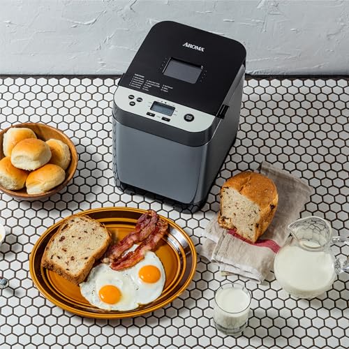 AROMA® 1.5lbs. Digital Bread Maker with Crust Customization, Clear-View Lid, and Nonstick Baking Pan, Black (ABM-250)