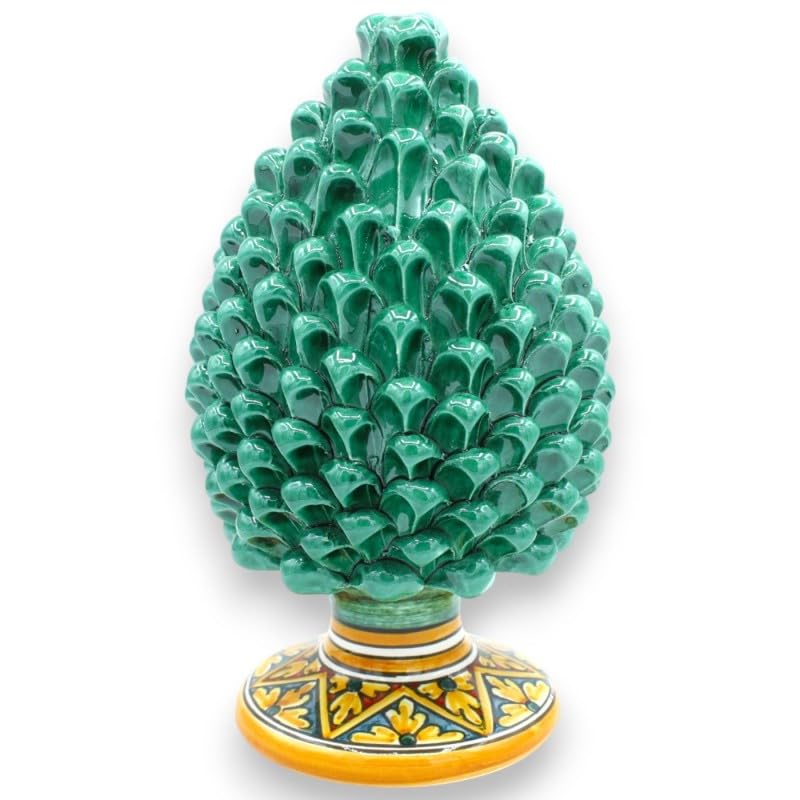 Pomme de pin Sicilienne de Caltagirone haut de gamme vert-de-gris h 30 cm