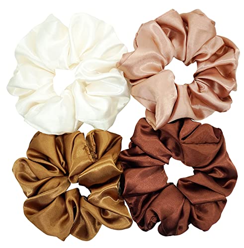 4 Pieces Satin Silk Scrunchies For Hair, Big Hair Scrunchies Satin Hair Ties Ponytail Holder No Hurt Your Hair #TOP6