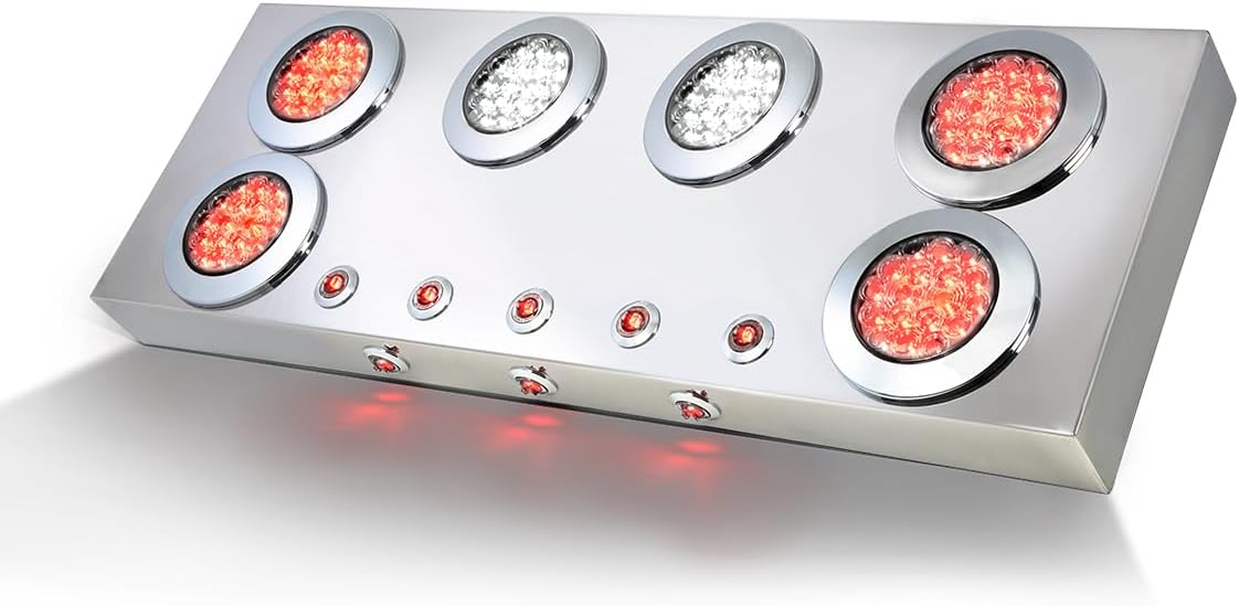 GG Grand General 91327 Stainless Steel Rear Center Light Panel with 4 inches and 1 inch Red/Clear LED and Side Lights