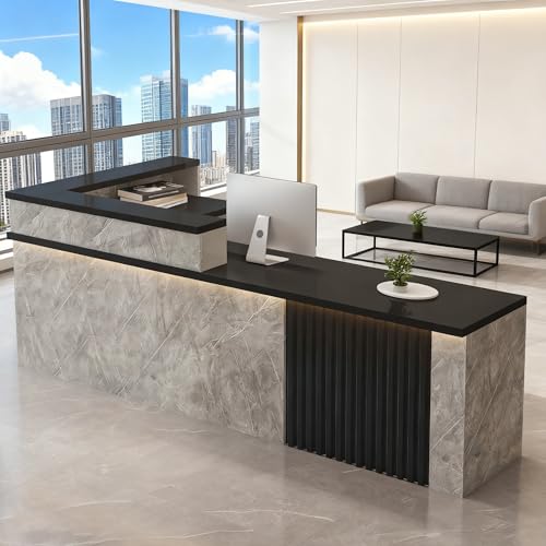 L Shaped Reception Desk with Counter, Multi-Layer Solid Wood Front Desk with Storage, Office Reception Counter with Drawer for Retail, Salon & Check in Use (D - Right, L 160cm-63in)