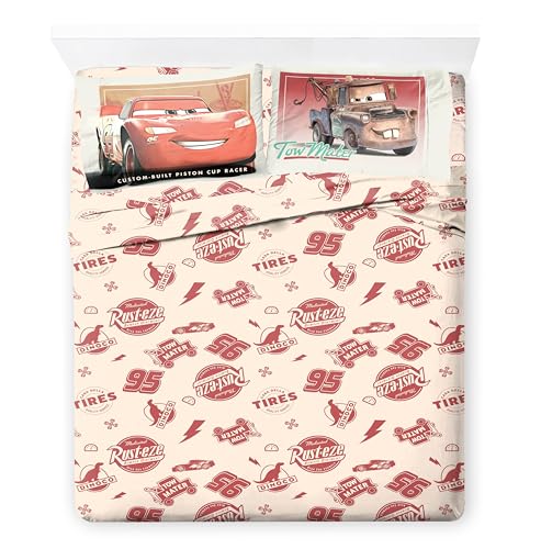 Jay Franco Kids Sheet Set with Fitted Flat Sheets & Pillow Cover - Ultra-Soft Bedding with Pillowcase for Room Decor Multi - Cars 4 Piece Queen