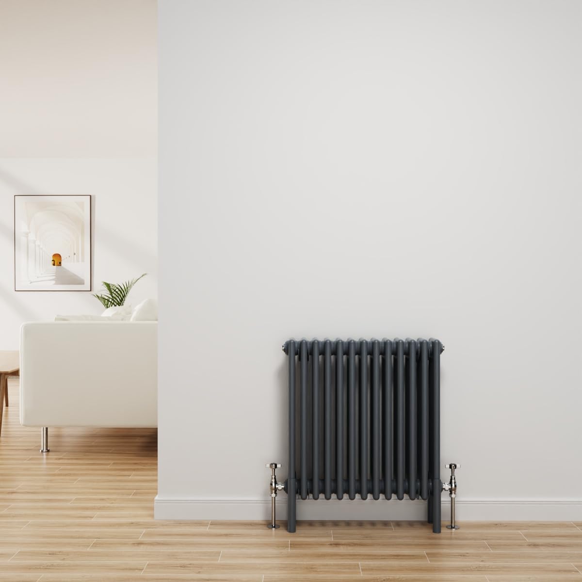 Nrg Anthracite Traditional Radiator Cast Iron 4 Column Horizontal Central Heating Bathroom Radiators 600X605mm