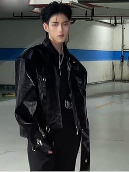 Aoleaky Short Black Faux Leather Jacket for Spring,Shiny Crocodile Aoleaky Short Black Faux Leather Jacket for Spring,Shiny Crocodile