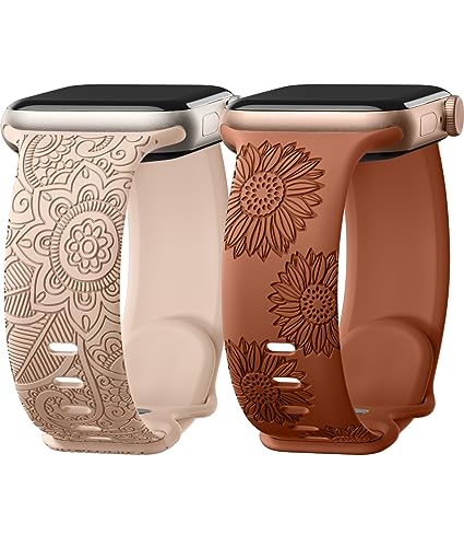 Odbeai Floral Engraved Band Compatible with Apple Watch Bands for Women 38mm 40mm 41mm 42mm 44mm...