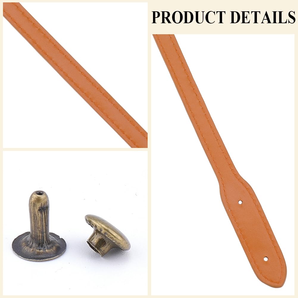Asas de Bolso de Cuero Sintético de 2cm de Largo, Correas de Repuesto para Bolso de Hombro de Cuero Marrón, Correas para Coser En Las Axilas con Remaches para Manualidades de Bricolaje