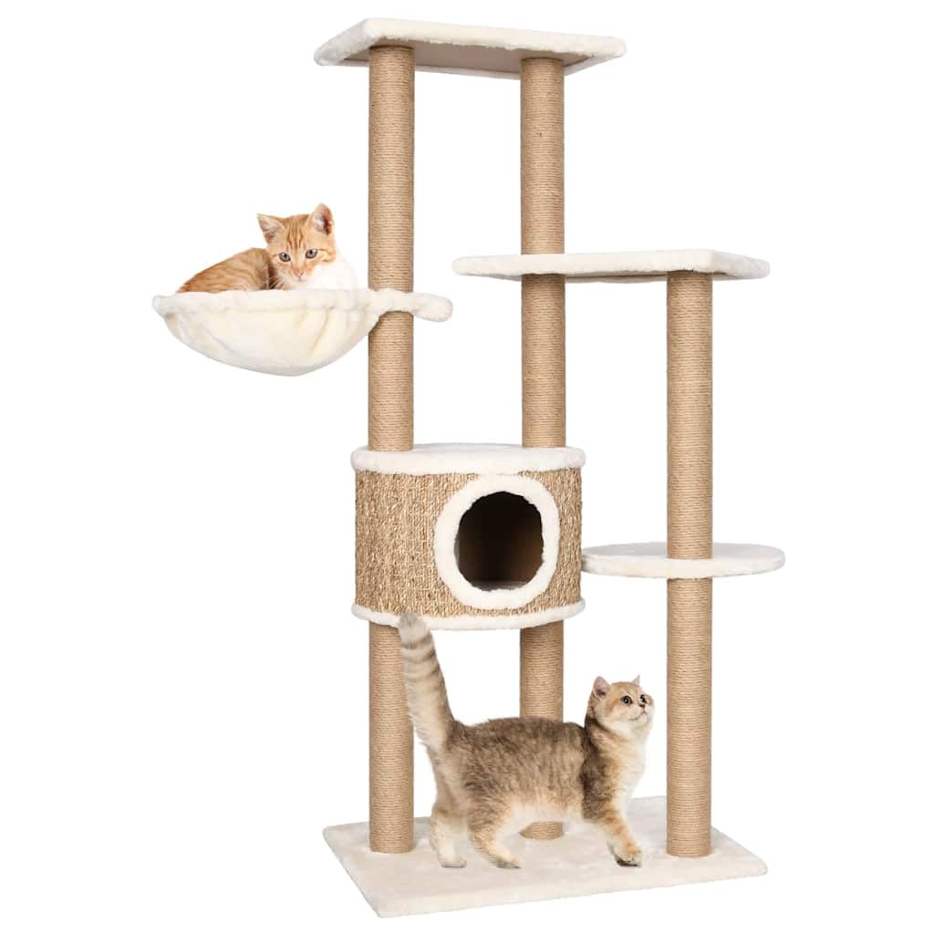 Árbol rascador para gatos de 126 cm de alto con postes de algas marinas, cueva para gatos y tumbona, árbol de escalada estable para gatos, centro de juegos para rascar, escalar y dormir, color