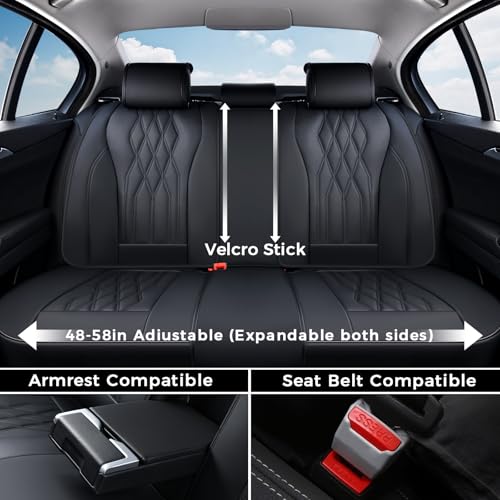 Image of Coverado Seat Covers FullSet, 5 Seats Car Seat Protector, Waterproof Nappa Leather Cushion, Front & Rear Fit for Most Sedans SUV Pick-up Truck-Black