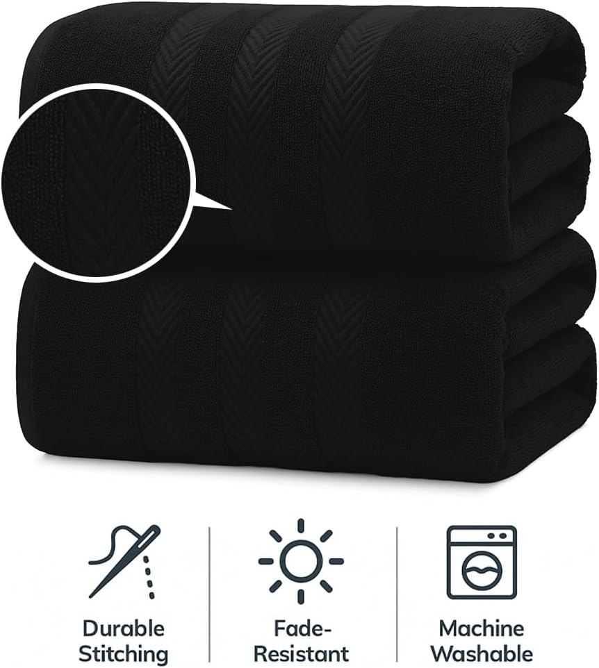 RIVERSIDE Pack of 2 Extra Large Bath Sheets 35 x 70 Inches - 100% Cotton Hotel Quality Oversized Bath Towels, Super Soft, Quick Dry & Highly Absorbent - Black