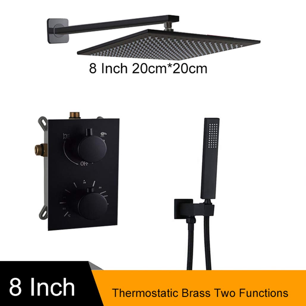 Luksusowy ukryty system prysznicowy z czarnego mosiądzu, montowana na ścianie, 20-30 cm, deszczownica z termostatycznym zaworem mieszającym, do łazienki, stałej temperatury, kompletny zestaw