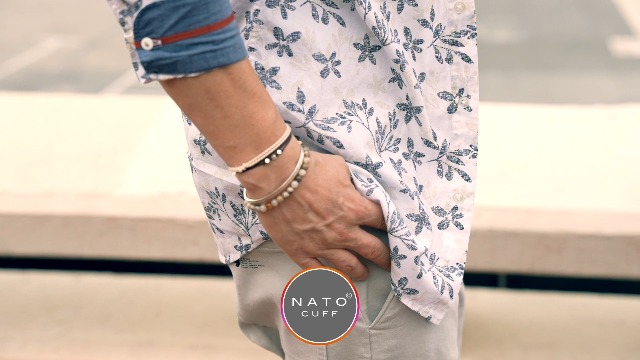 Nato Cuff - Handmade Stainless Steel Hammered Bangle Bracelet, Adjustable Unisex Jewelry Made In France