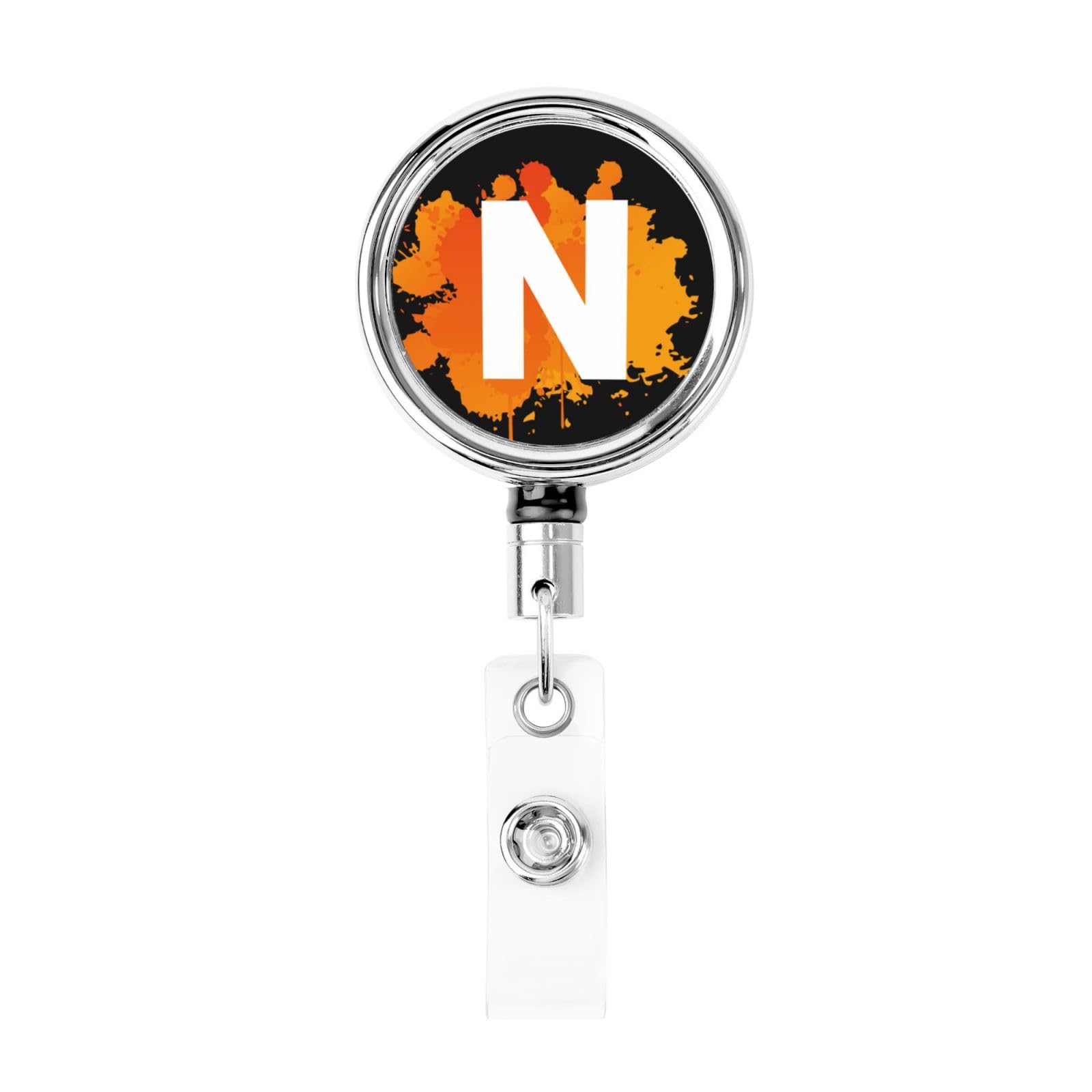 Initial Retractable Badge Holder, Colorful Badge Key Chain with Belt Clip, Metal ID Card Holder with Badge Reel for Nurse, Volunteer, Teacher, Student, Office, Splatter Letter N