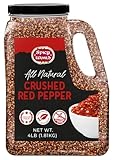 Crushed Red Pepper Flakes 4 LB Bulk Jar (64 Oz) - All Natural, Pure, Chilli Flakes Hot Pepper, Great on Pasta and Pizza by Spicy World - Can Also Be Used For Yards, Backyard Protection, Chicken Protection