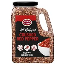 Crushed Red Pepper Flakes 4 LB Bulk Jar 64 Oz - All Natural, Pure, Chilli Flakes Hot Pepper, Great on Pasta and Pizza by Spicy World - Can Also Be Used For Yards, Backyard Protection, Chicken Protection