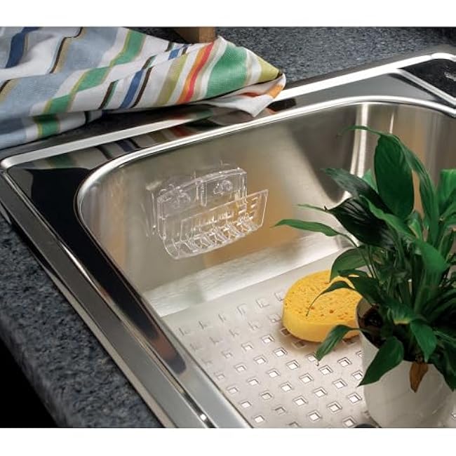 iDesign Sinkworks Kitchen Sink Suction Holder for Sponges, Scrubbers, Soap - Clear Large