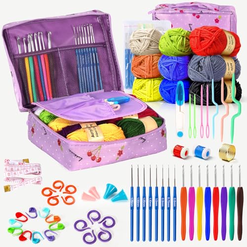 Reviews de Kits para tejer con aguja de lengüeta Top 10. 49 Tejido Crochet Kit, 63PCS Kit de Ganchillo para Principiantes,Viene con Ganchillo, Hilo,Accesorios para Tejer y Bolsa de Almacenamiento,Adecuado para Niños,Adultos y Mayor