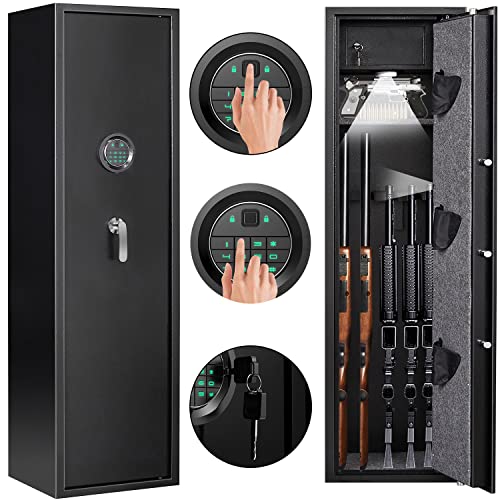 Biometic Gun Safe For Rifle, Fingerprint Gun Safe For Rifles And Shotguns, Quick Access 5-Gun Cabinet With Fingerprint Lock And Pistol Lock Box #TOP5