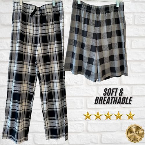 Image of US Angels Boys Pajamas Set | 3-Piece Pant, Shirt, Shorts Sleepwear Pjs for Kids | Loose Fit, Soft, Breathable Blue Plaid